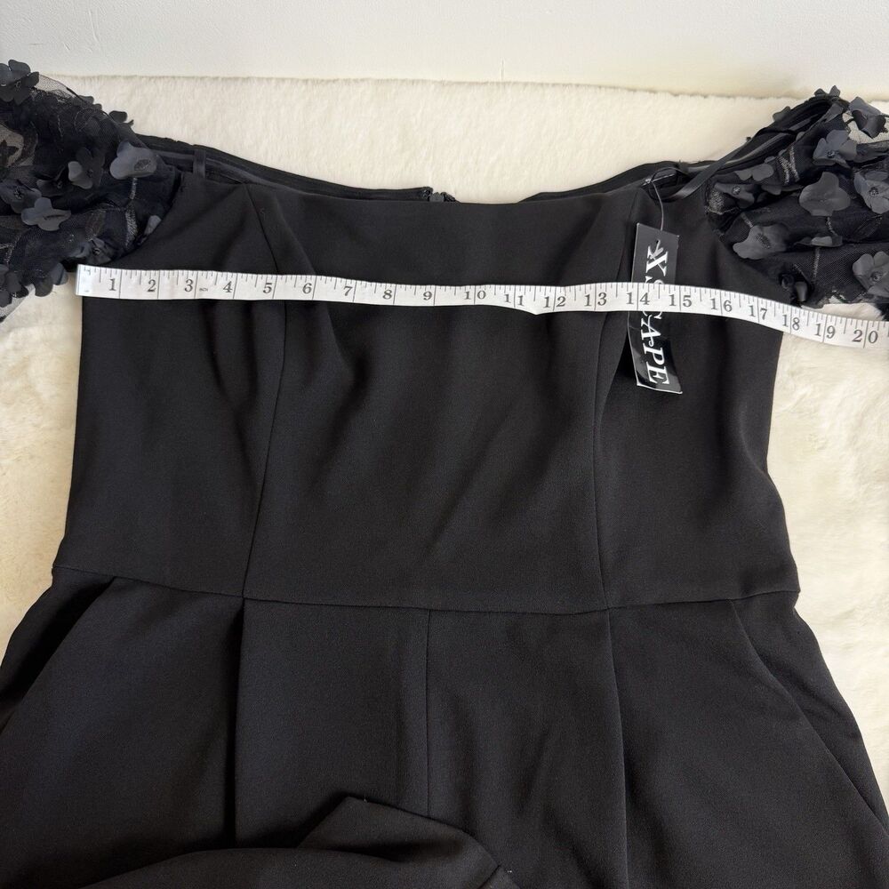 Xscape Jumpsuit Black Scuba Crepe Floral Puff Sleeves Wide Leg NWT Women’s 12 - Picture 11 of 14